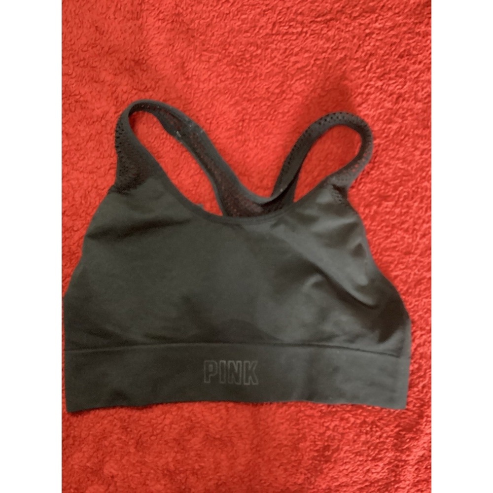 Victoria Secrets Pink Black Sports Bra No Padding Or Underwire Size Small